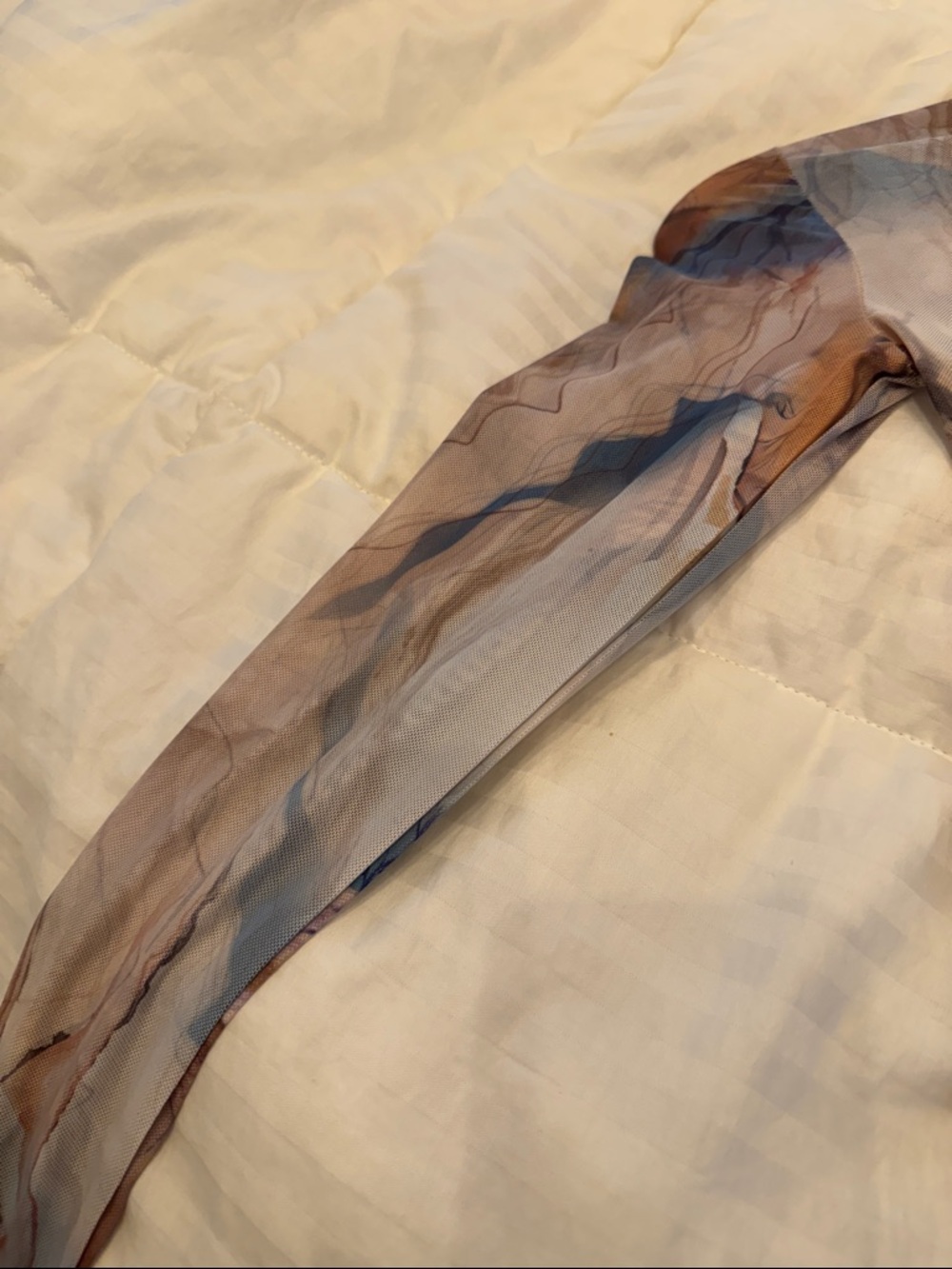 Long Sleeve Abstract Print MaxiDress in Brown & Blue Mesh - Picture 6 of 10